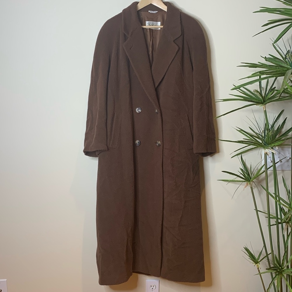 Les Copains | Brown Vintage Made in Italy Wool Textured Herringbone Coat L/XL - Picture 5 of 17